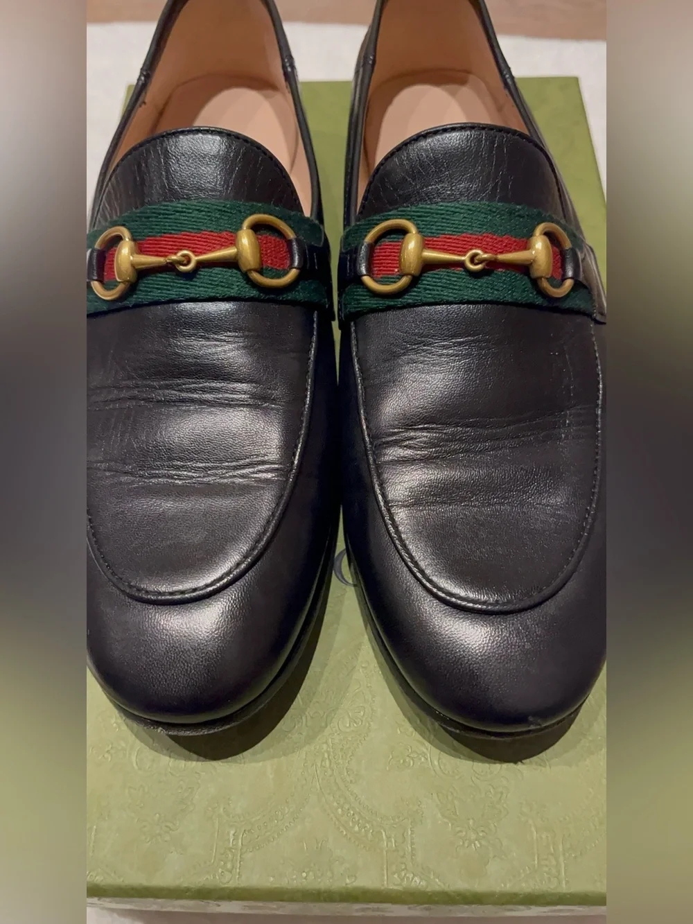 Authentic Gucci Black Leather Loafers with Green-Red Web and Gold Horsebit - Picture 16 of 16